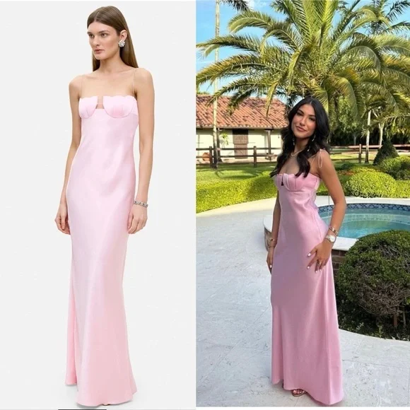 NWT Anna October Tulip Satin Maxi Dress In Pink Size XL - Picture 2 of 10
